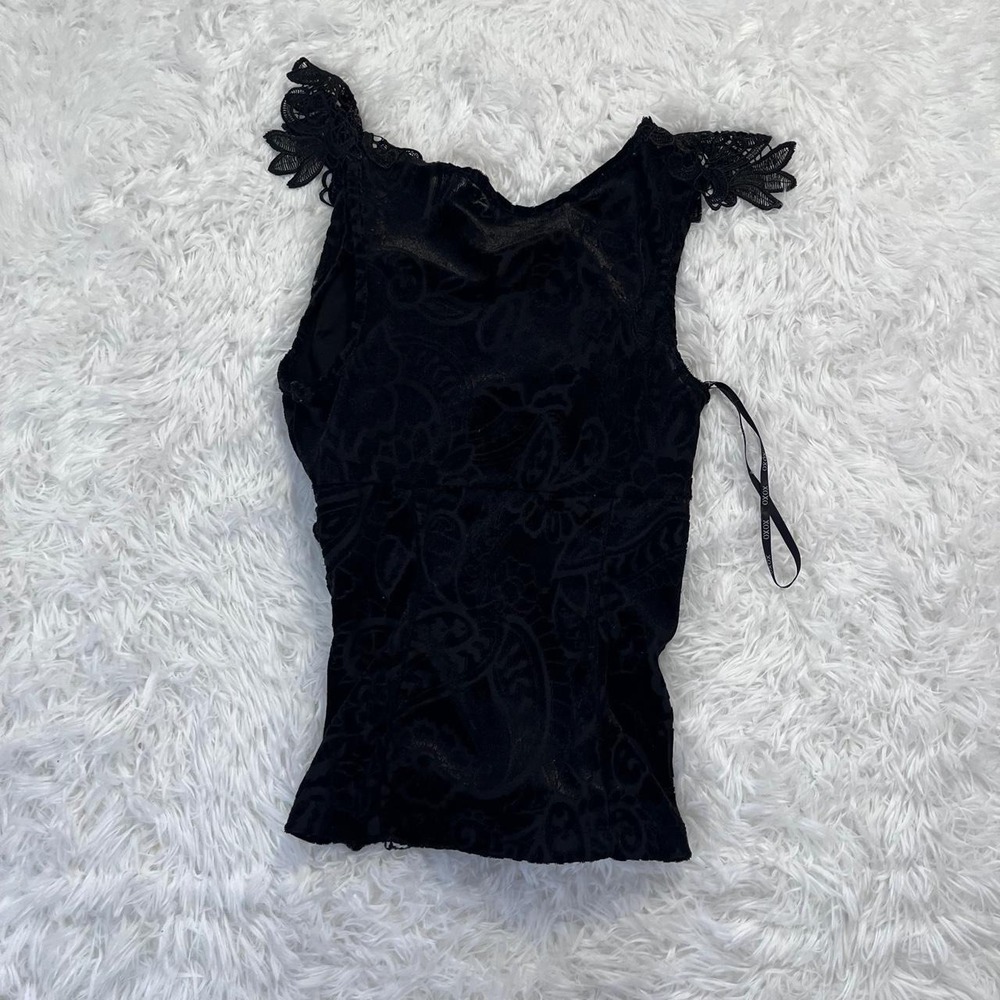 y2k black velour floral lace v neck top small - Picture 8 of 8